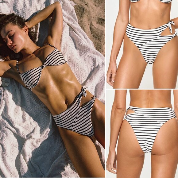 LSPACE Jack Bitsy Cutout High Waist Bikini Bottoms Size S Cheeky Stripe NEW $99 - Picture 1 of 10